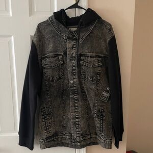 Black and Gray Denim Jacket with Hood DRAVUS BRAND